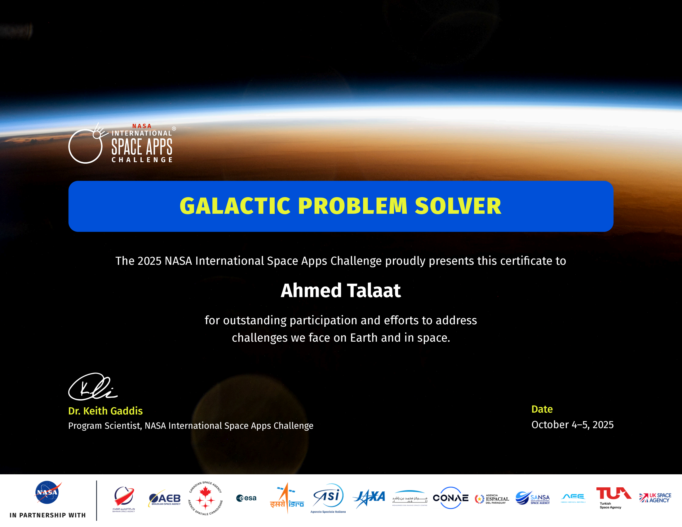 NASA Space Apps Challenge Certificate